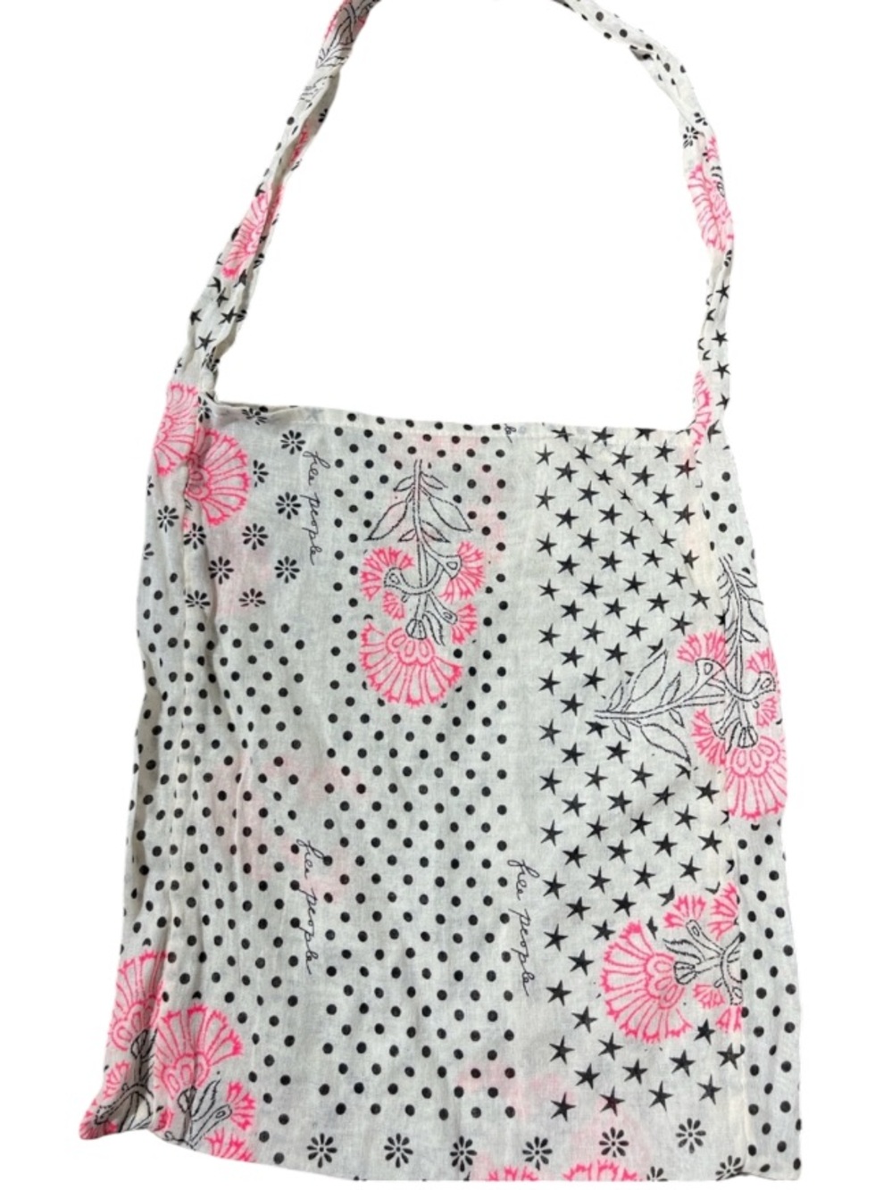 Free people Cream Floral & Star Print Shoulder Tote with Pink Accents